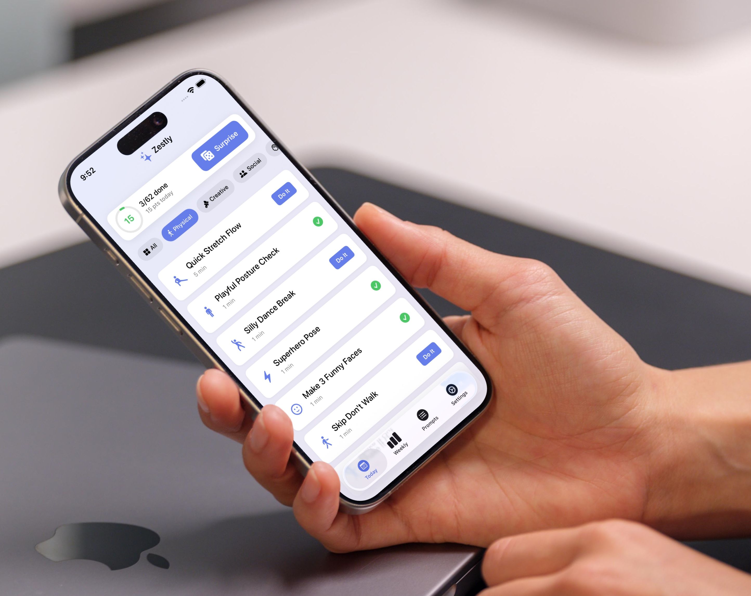Person playing with the Zestly app on an iPhone